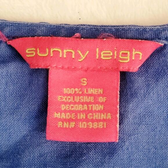 Sunny Leigh Sz S Blue Linen Top Mediterranean Vacation Travel Resort Lightweight - Picture 4 of 8